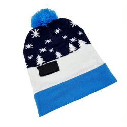 Let It Snow Blue Christmas Beanie Hat Light Up - Snazzy Santa