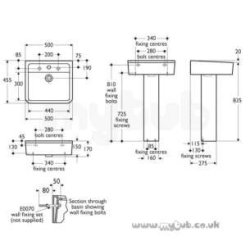 Ideal Standard White Cube 2 Tap Hole 50cm Basin