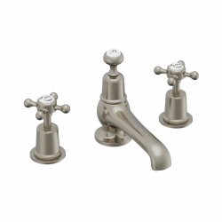 Burlington Claremont Quarter Turn 3 Hole Basin Mixer with Pop-up Waste - Brushed Nickel