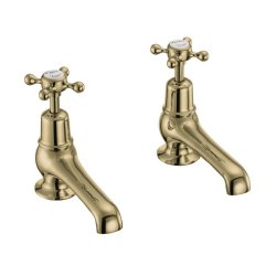 Burlington Claremont Quarter Turn Basin Pillar Taps - Gold