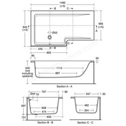 Ideal Standard Concept Space 150cm Square Shower Bath - Right Hand