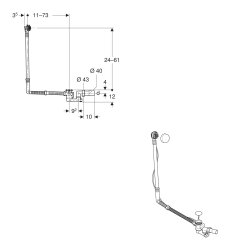 Geberit Extended Bath Pop-Up Waste Overflow & Trap - Chrome