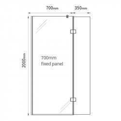 Purity Collection 700mm Matt Black Wetroom Panel with 350mm Deflector Panel