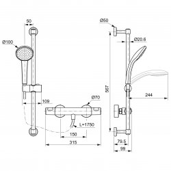 Ideal Standard Ceratherm T25 Exposed Thermostatic Silk Black Shower Mixer Pack