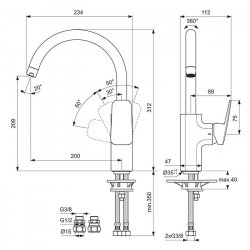 Ideal Standard Ceraplan Single Lever High Tubular Spout Chrome Kitchen Mixer