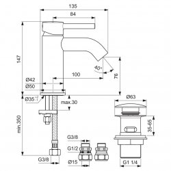 Ideal Standard Ceraline Basin Mixer with Clicker Waste