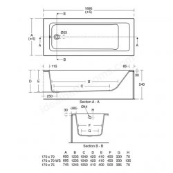 Ideal Standard Tempo Cube 170 x 70cm Water Saving Bath