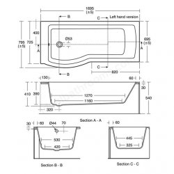 Ideal Standard Tempo Arc 170cm Left Hand Shower Bath