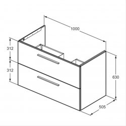 Ideal Standard i.life B Wall Hung 100cm 2 Drawer Matt Carbon Grey Vanity Unit