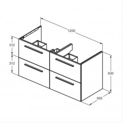 Ideal Standard i.life B Wall Hung 120cm 4 Drawer Coffee Oak Vanity Unit