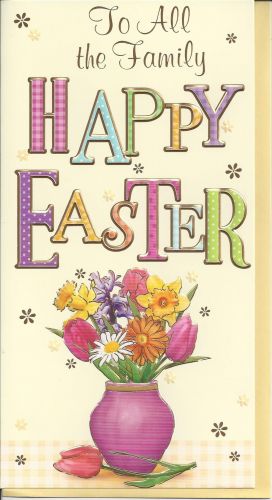 Easter Card - To All the Family - Floral Vase