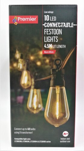 Premier Decorations Connectable Festoon LED Lights - 10 Bulbs