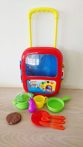Tea Set in Wheelie Trolley - Pretend Play Young Chef