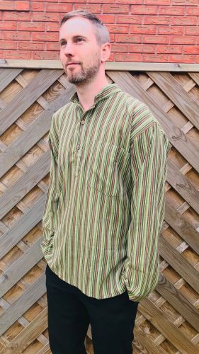 Light weight - Striped Cotton Shirt  - Greens