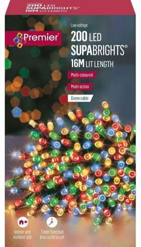 Premier Decorations SupaBrights Multi-Action 200 LED with Green Cable - Multicoloured