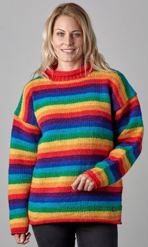 Handmade Pure Wool - stripe jumper - Rainbow