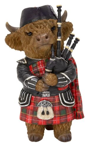 Vivid Arts Scottish Bagpiper Highland Cattle Cow Ornament Gift - Indoor Outdoor - Fun