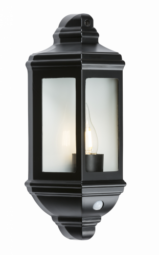 Knightsbridge IP33 60W Die-Cast Aluminium Clear Glass Wall lantern with PIR Sensor - (5401A)