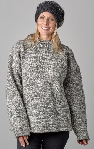 Handmade Pure Wool - two tone jumper - Grey/white