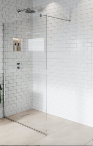 Purity Collection 900mm Chrome Wetroom Panel with wall Support