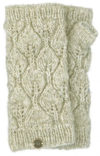 Fleece lined - leaf pattern -  wristwarmers - pale natural