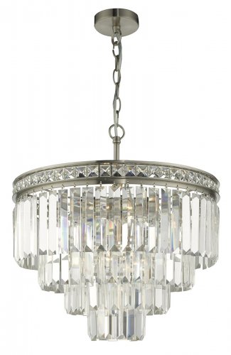 Dar Vyana 4 Light 4 Tier Pendant BrushedNickel & CrystalDroppers