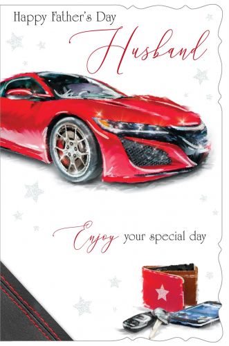 Father's Day Card - Husband - Red Sports Car - Glitter Out of the Blue