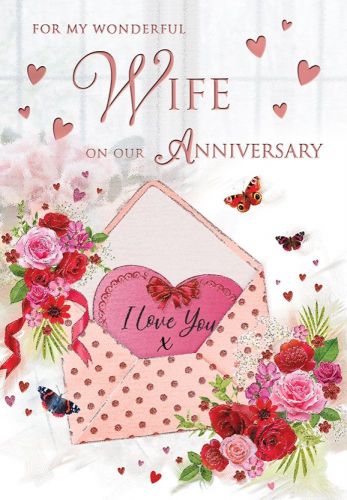 Wedding Anniversary Card - Wife - Flowers Letter - Glitter - Regal ...