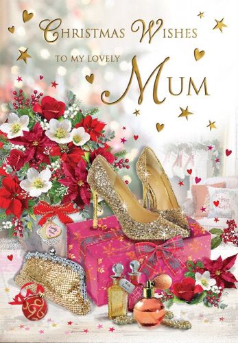 Christmas Card - Lovely Mum - Shoes Presents - Glitter - Regal