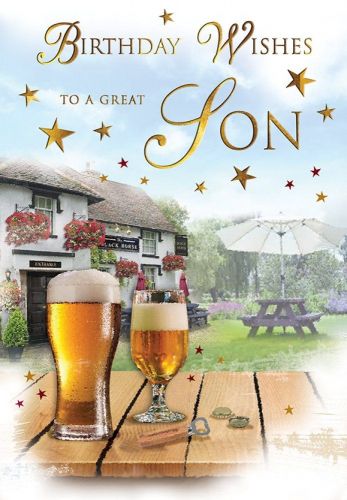 Birthday Card - Son - Pub Beer - Foiled - Regal