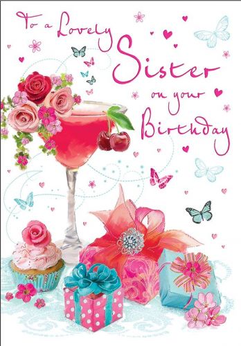 Birthday Card - Sister Cocktail Presents - Glitter - Regal
