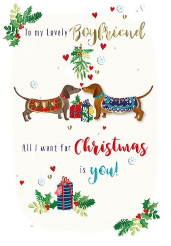 Christmas Card - Boyfriend - Dachshund Dog - 3D - Strawberry Fix