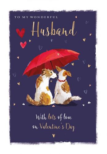 Valentine's Day Card - Husband - Scruffy Dog - Umbrella - Wildlife Ling Design