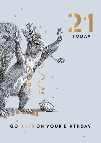 21st Birthday Card - Male - Squirrel - King Street Ling Design