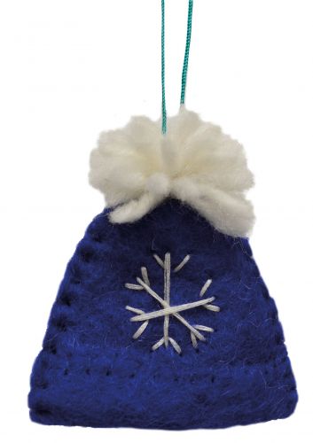 Handmade Felt - Christmas Decoration - Bobble Hat - Blue