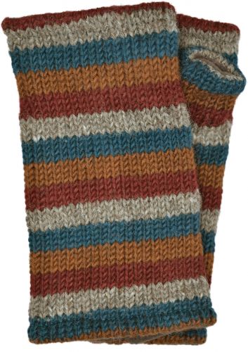 Children's Fleece lined - stripes - wristwarmers - Brick