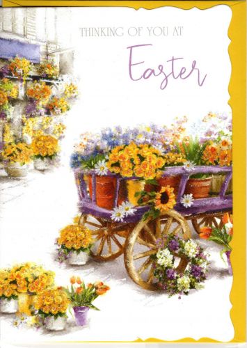 Easter Card - Thinking of You - Flower Cart - Glittered - Out of the Blue