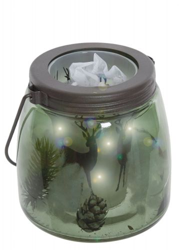 LED Reindeer Scene Christmas Jar Green