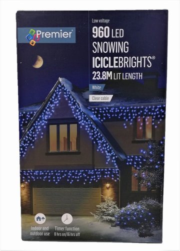 Premier Decorations Snowing IcicleBrights 960 LED with Timer - White