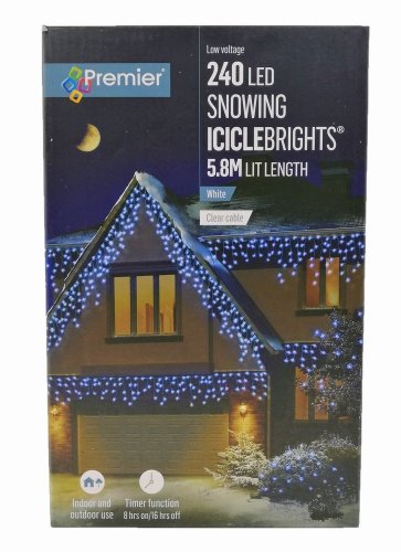 Premier Decorations Snowing IcicleBrights 240 LED with Timer - White