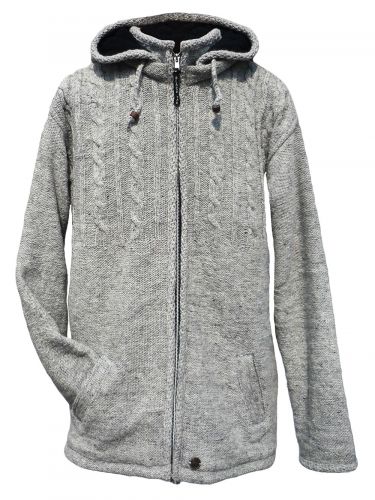 Lighter weight - detachable hood - half cabled jacket - Pale Grey