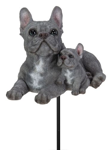 Vivid Arts Blue French Bulldog & Pup - Plant Pal - Lifelike Garden Ornament Gift