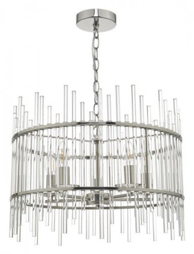 Dar Olyn 5 Light Pendant Polished Nickel & Glass