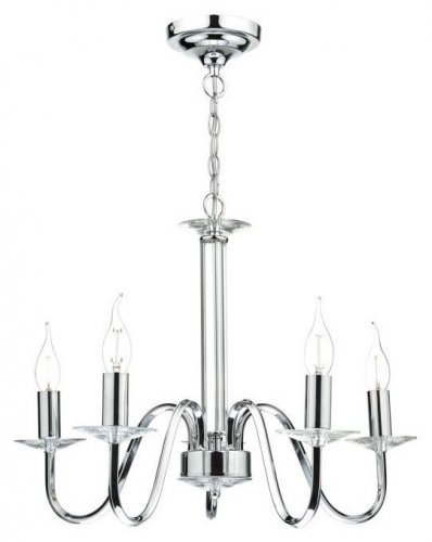 Dar Pique 5 Light Pendant Polished Chrome Clear Crystal