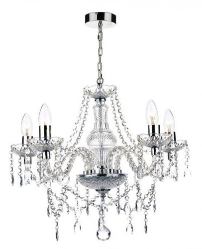 Dar Katie 5 Light Chandelier Polished Chrome Acrylic Glass