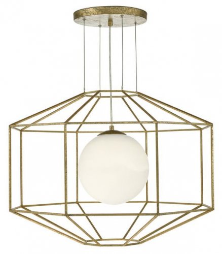 Dar Izmir 1 Light Pendant Hexagonal Gold Effect Opal Glass