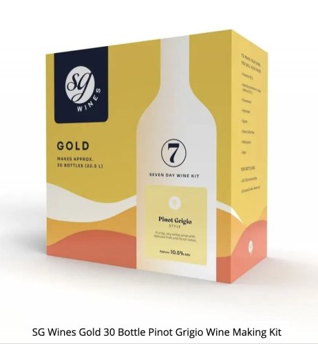 SG Wines Pinot Grigio Gold Wine Making Kit 30 Bottle (Solomon Grundy)