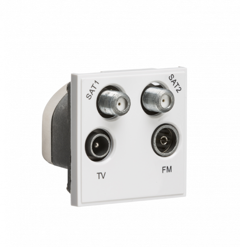 Knightsbridge Quadplexed SAT1/SAT2/TV/FM DAB Outlet Module 50 x 50mm - White - (NETQDWH)