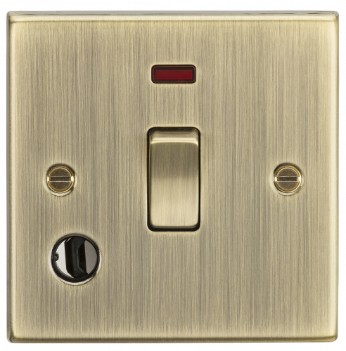 Knightsbridge 20A 1G DP Switch with Neon & Flex Outlet - Square Edge Antique Brass (CS834FAB)
