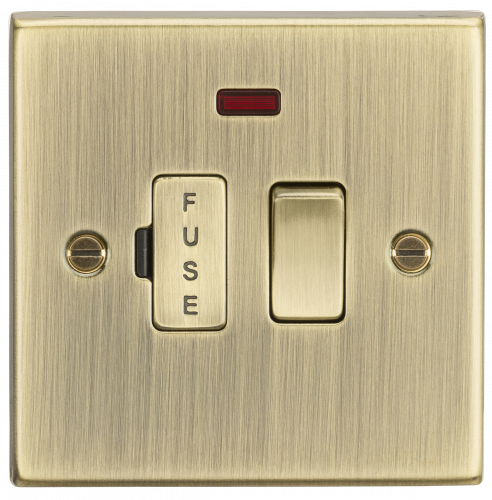 Knightsbridge 13A Switched Fused Spur Unit with Neon - Square Edge Antique Brass - (CS63NAB)